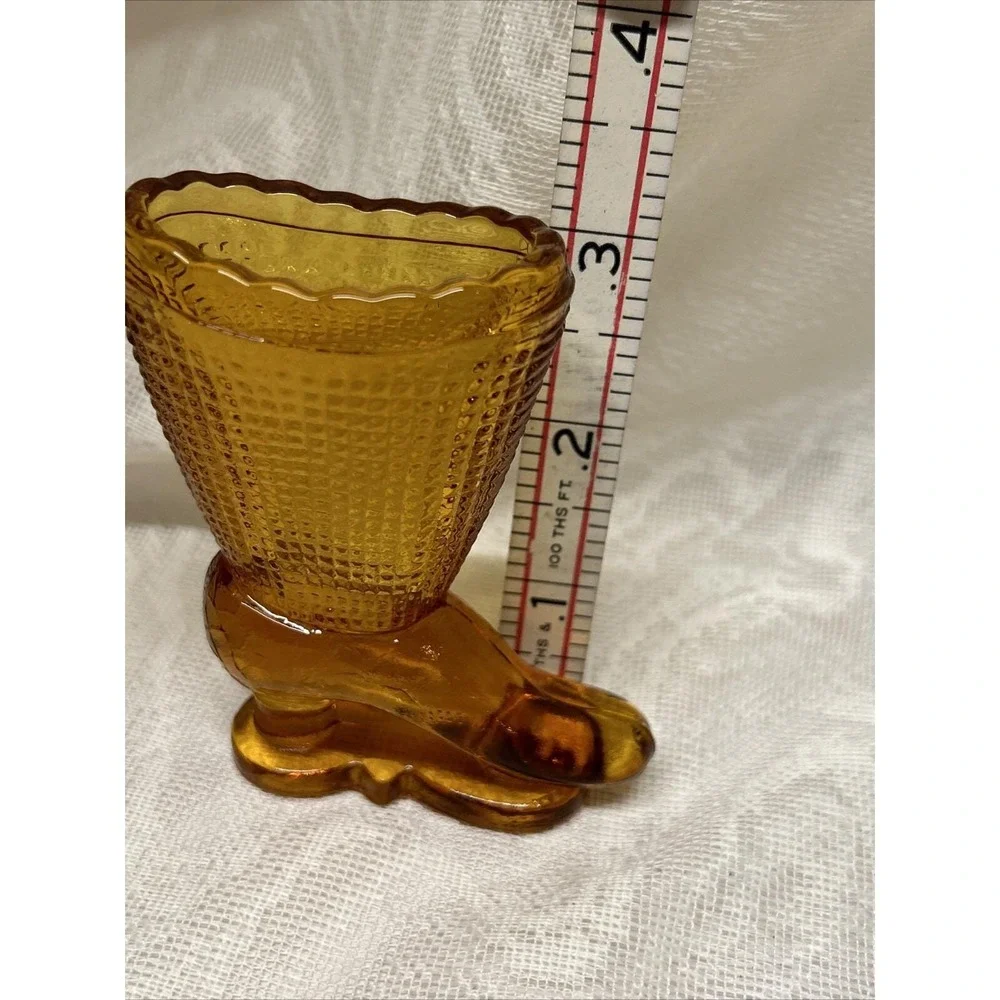 Vintage‎ Toothpick Holder L.E. Smith Amber Victorian Glass Boot